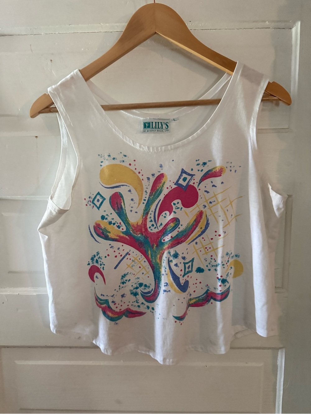 Vintage Lily’s of Beverly Hills White Tank Top with Multicolor Abstract Splash